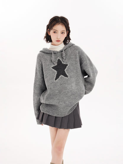 Star Pattern Knit Hoodie