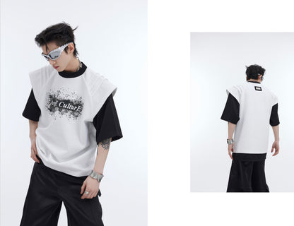 Ink-Splatter Print Deconstructed Mock Two-Piece Tee