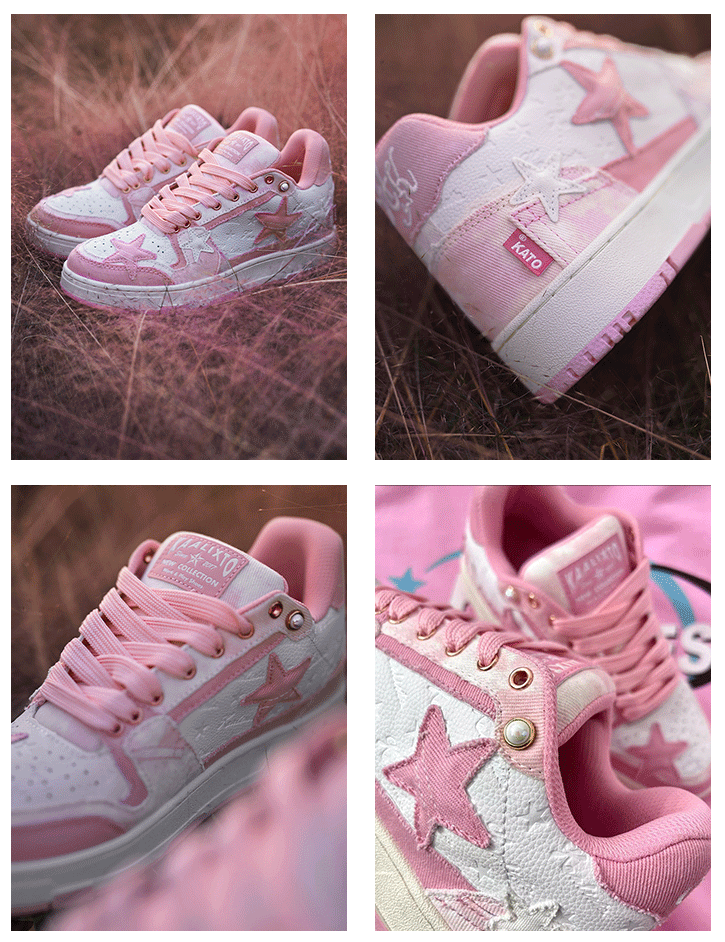 KAALIXTO Pink Denim Star Sneakers