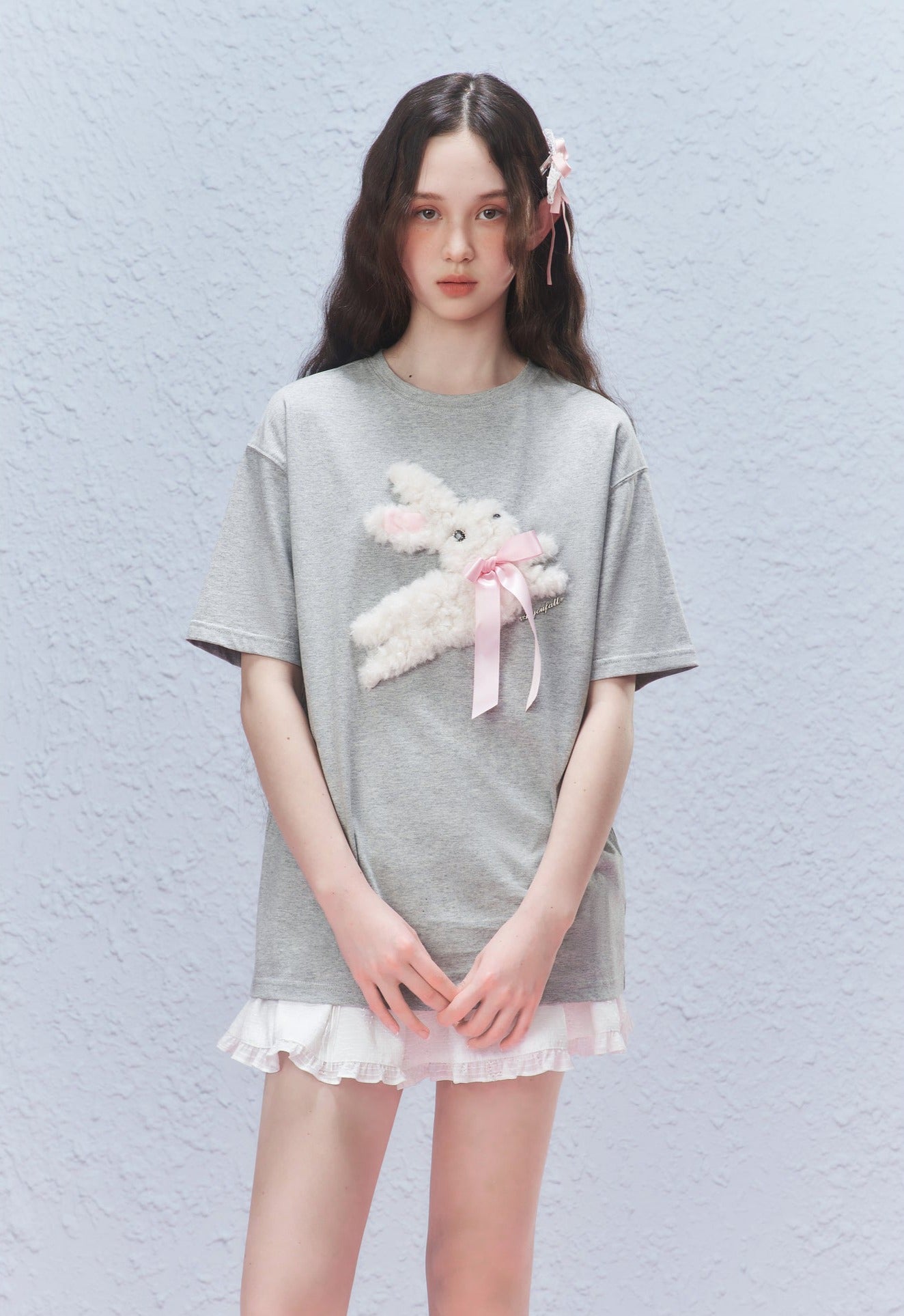 Embroidered Fuzzy Bunny Print Tee