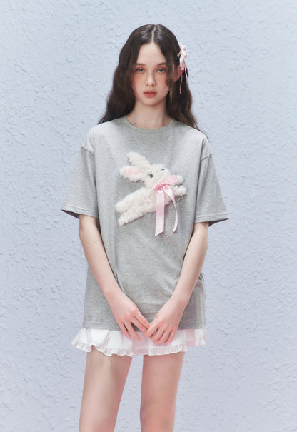 Embroidered Fuzzy Bunny Print Tee