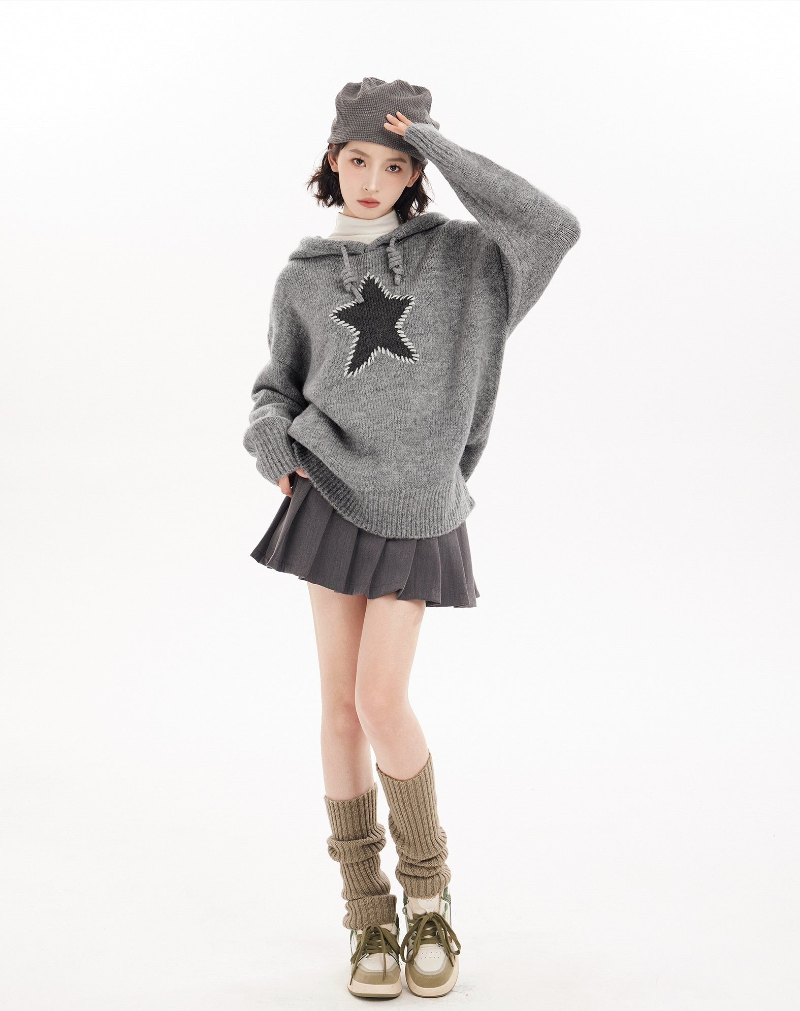 Star Pattern Knit Hoodie