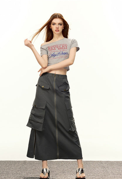 Retro Asymmetric Off-Shoulder Tee