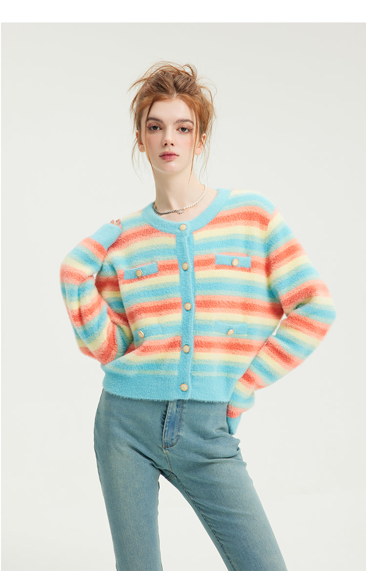 Rainbow Striped Mohair Cardigan