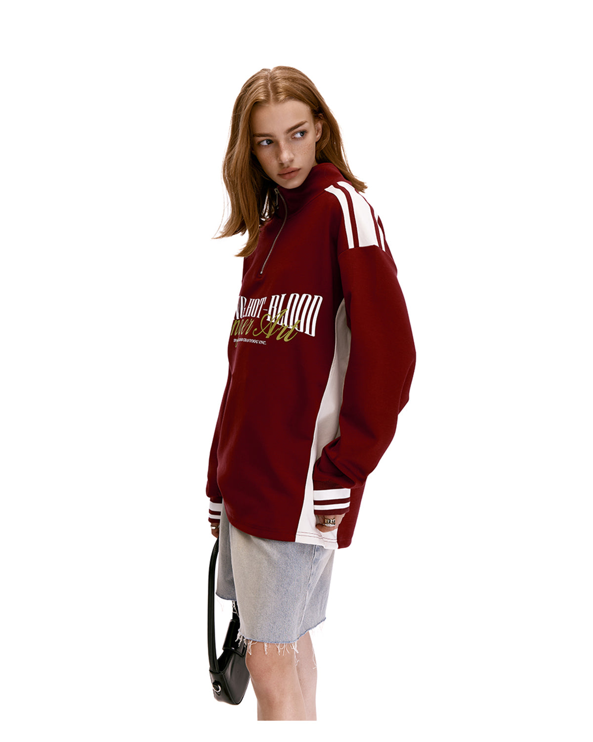 Retro Half-Zip High Neck Sweatshirt