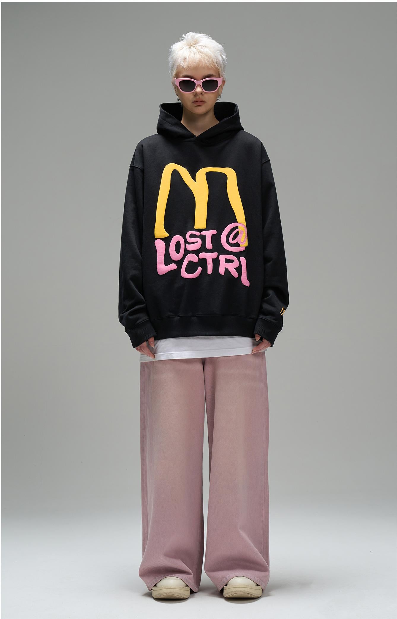 LOSTCTRL M Letter Puff Print Hoodie