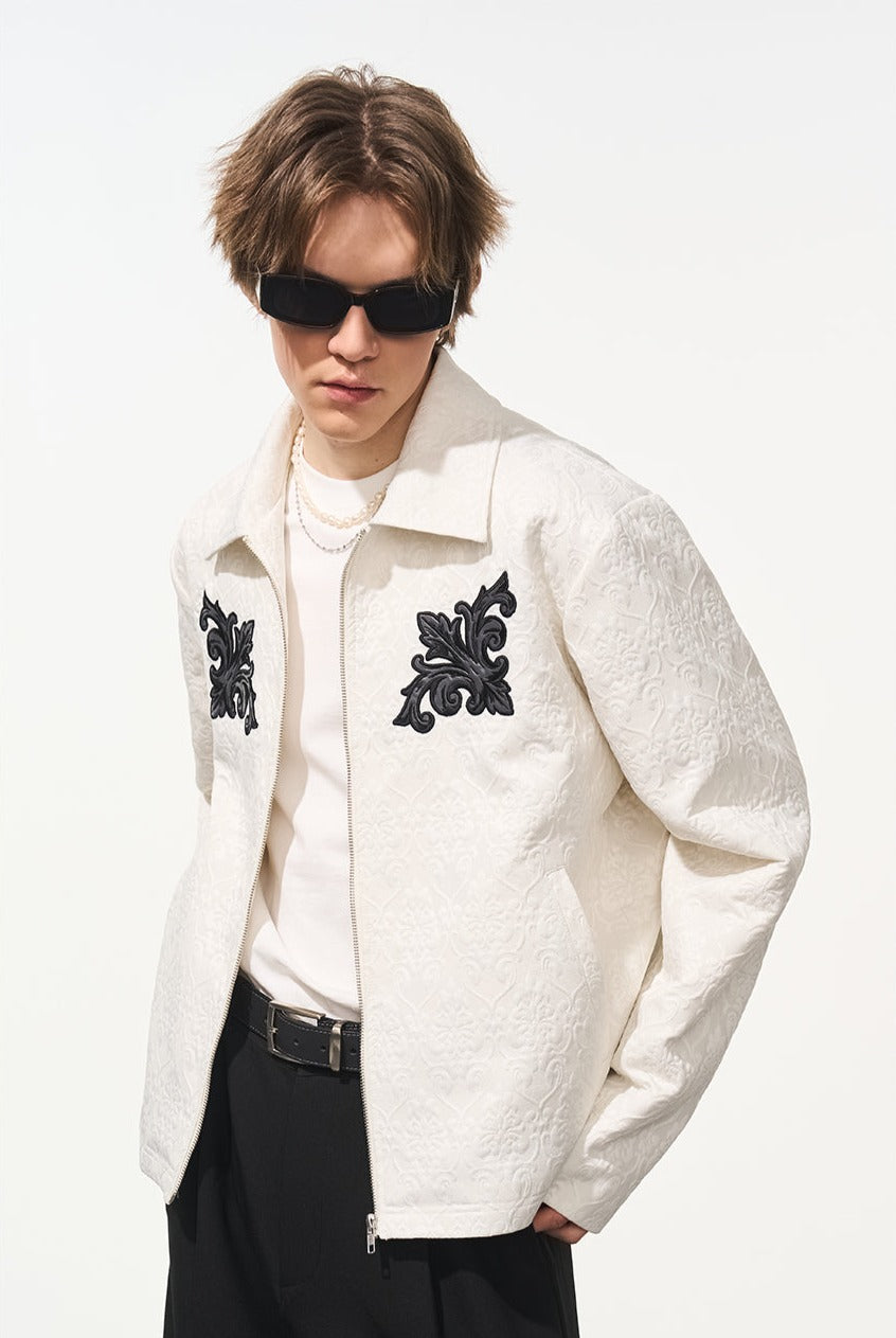 Embossed Jacquard Collar Zip-up Jacket