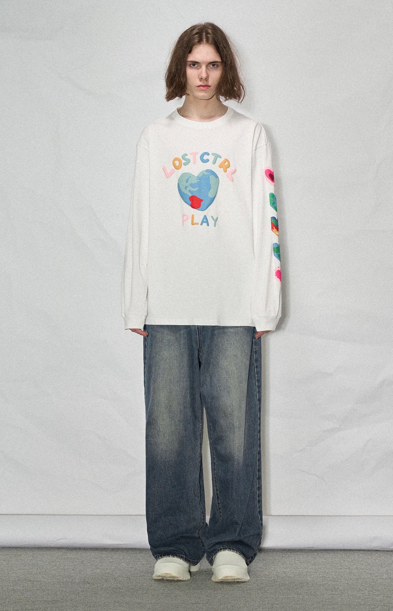 LOSTCTRL Heart Earth Foam Print Long Sleeve Tee