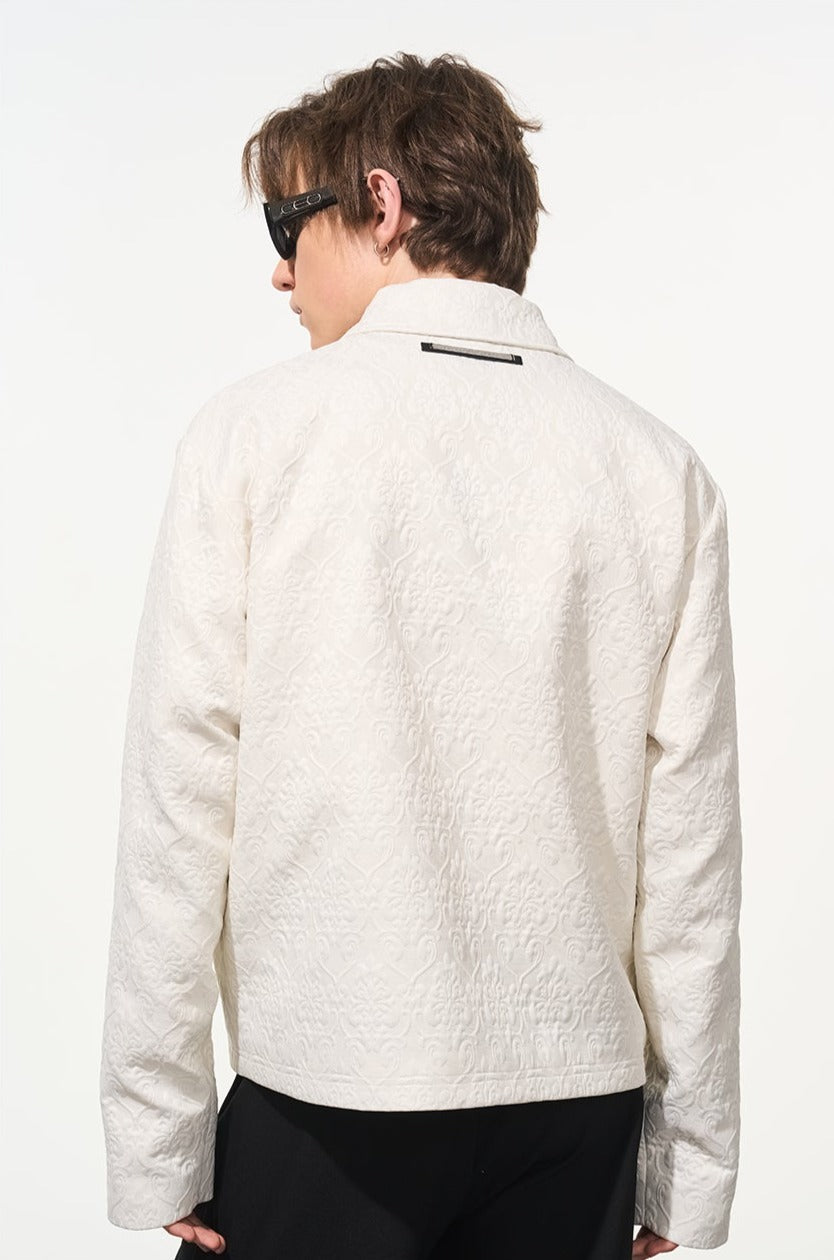 Embossed Jacquard Collar Zip-up Jacket