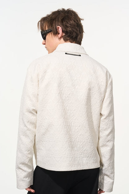 Embossed Jacquard Collar Zip-up Jacket