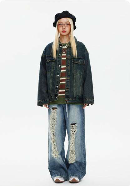 CATTEE Vintage Distressed Denim Jacket