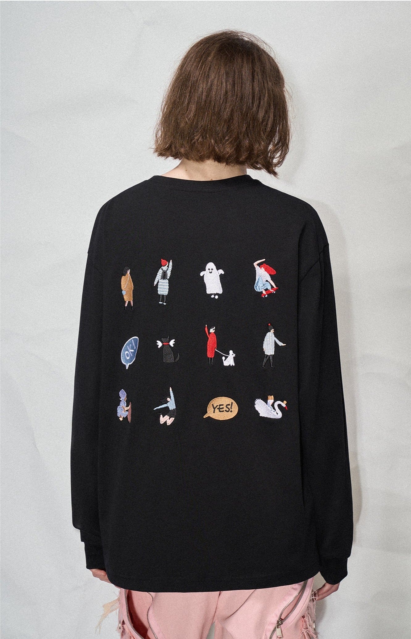 LOSTCTRL Embroidered Drawstring Long Sleeve Tee