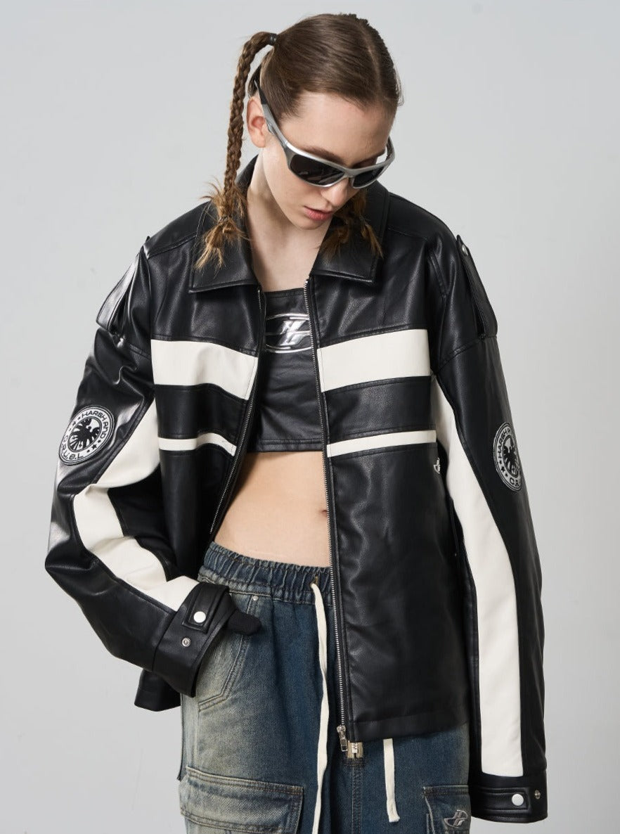 Harsh and Cruel Racing Element Windproof Motorcycle Leather Jacket