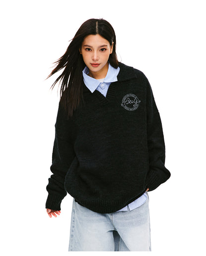 Preppy Style Collared Knit Sweater