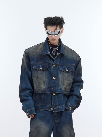 Deconstructed Double-Layer Denim Jacket