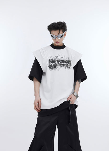 Ink-Splatter Print Deconstructed Mock Two-Piece Tee