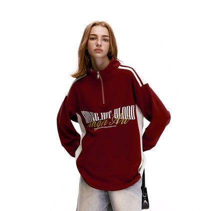 Retro Half-Zip High Neck Sweatshirt