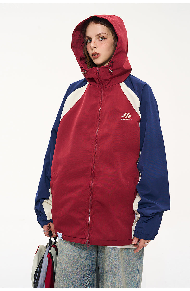 CATTEE Color Block Baseball Hooded Jacket