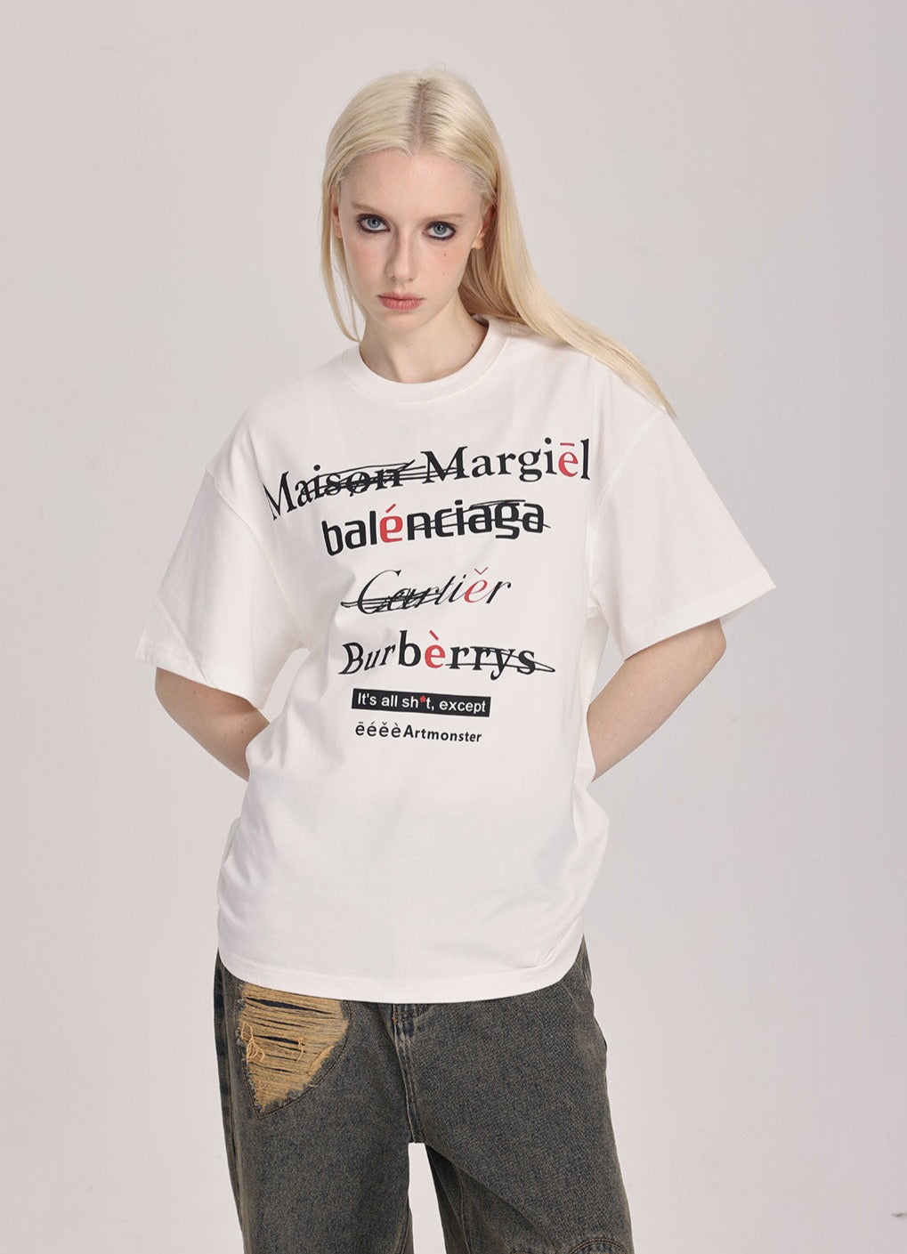 Spoof Brand Letter Print Short Sleeve Tee