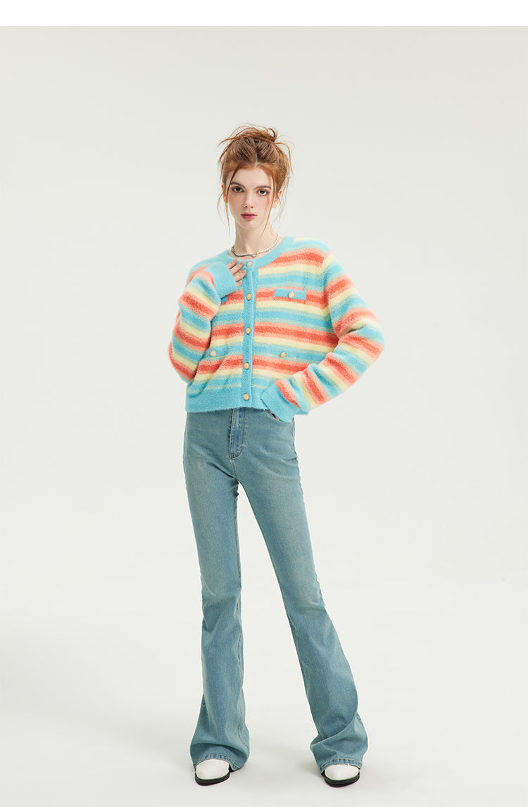 Rainbow Striped Mohair Cardigan