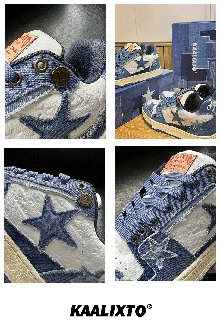 KAALIXTO Blue Denim Star Sneakers