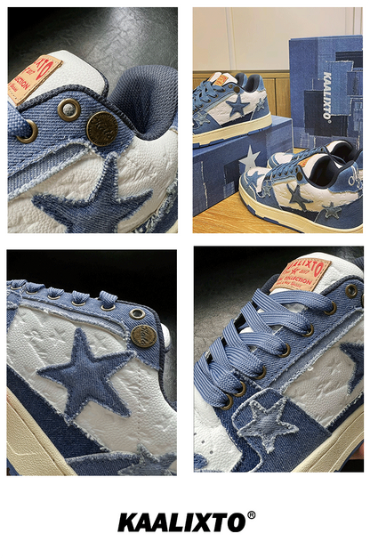 KAALIXTO Blue Denim Star Sneakers