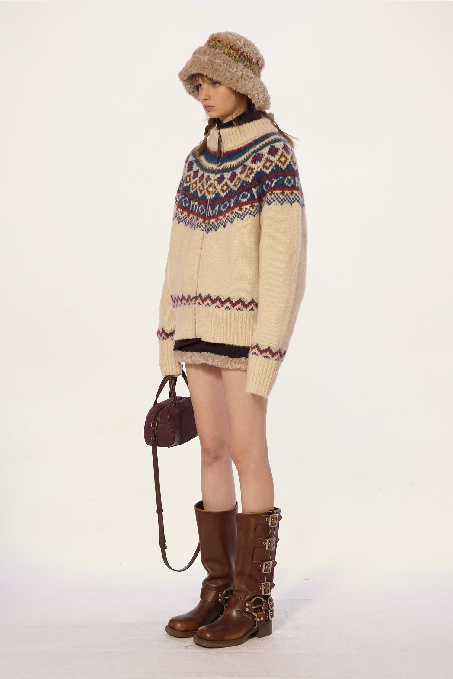 Vintage Turtleneck Fair Isle Knit Cardigan Sweater