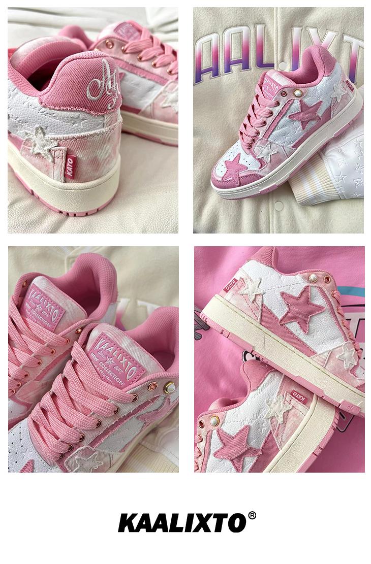 KAALIXTO Pink Denim Star Sneakers