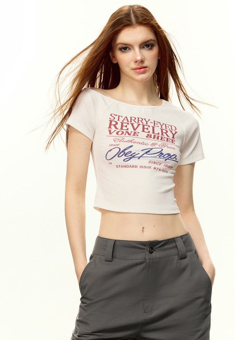 Retro Asymmetric Off-Shoulder Tee