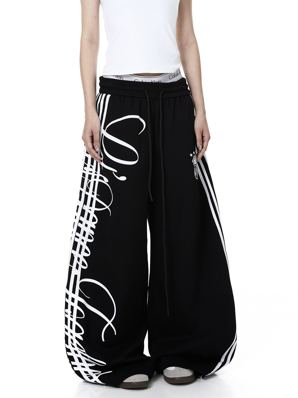 Vintage Letter Print Wide-Leg Sweatpants