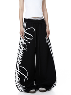 Vintage Letter Print Wide-Leg Sweatpants
