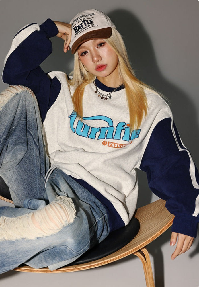 CATTEE Striped Letter Logo Crew Neck Sweatshirt