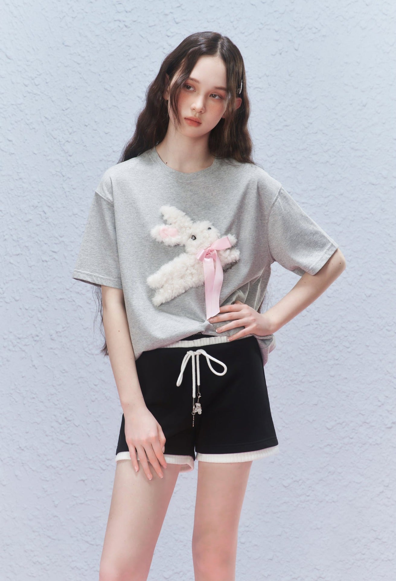 Embroidered Fuzzy Bunny Print Tee