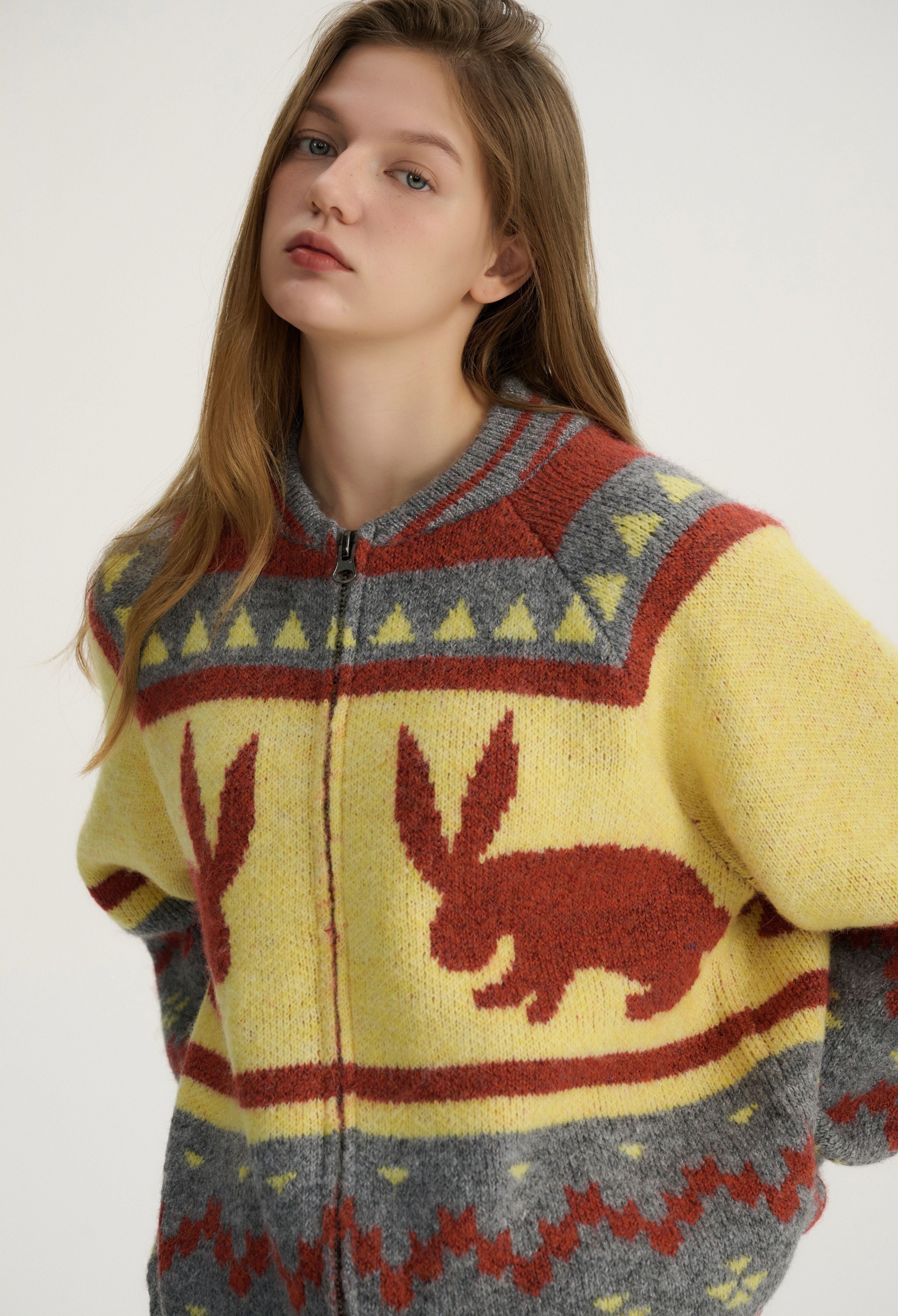 Bunny Jacquard Knit Cardigan Fair Isle Sweater