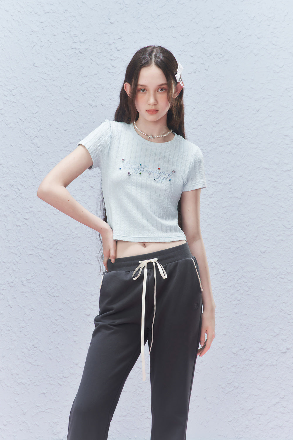 Colorful Rhinestone Letter Embroidered Tee