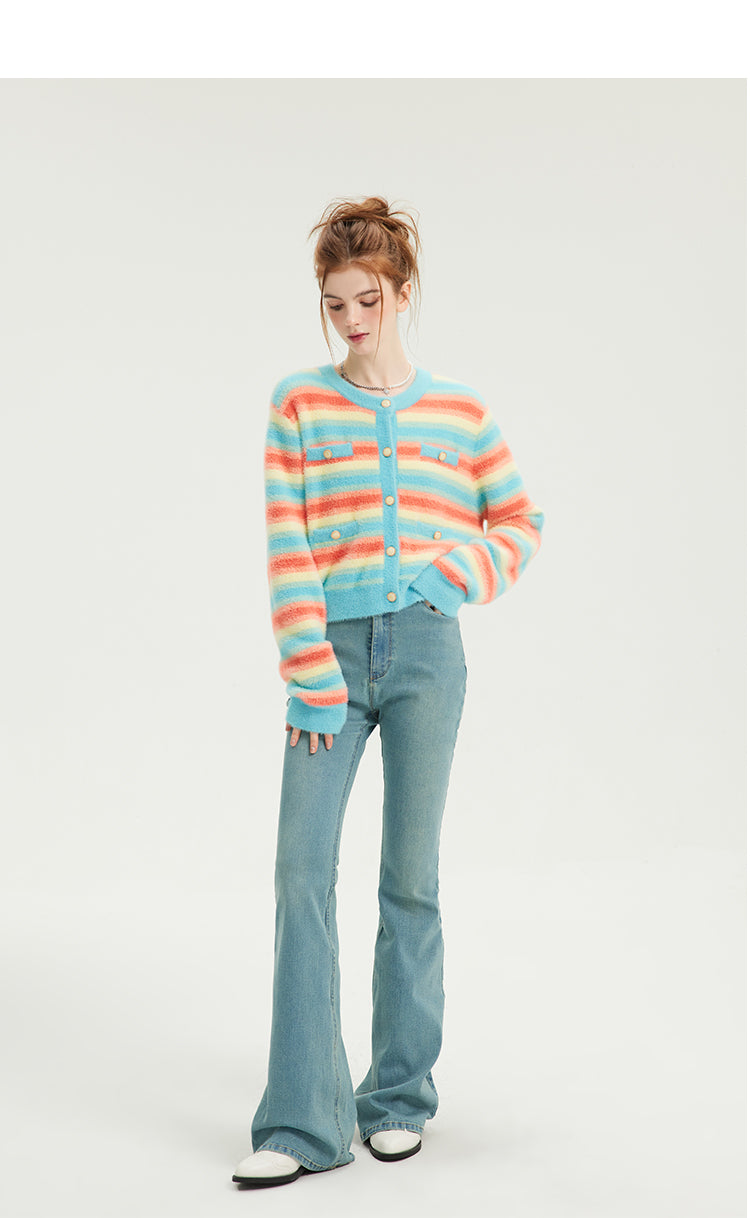 Rainbow Striped Mohair Cardigan