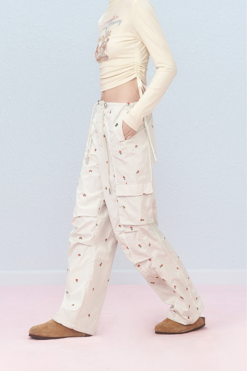 Cherry Embroidered Cargo Pants