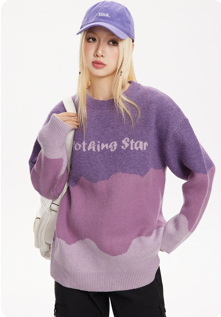 CATTEE Color Block Round Neck Knit Sweater