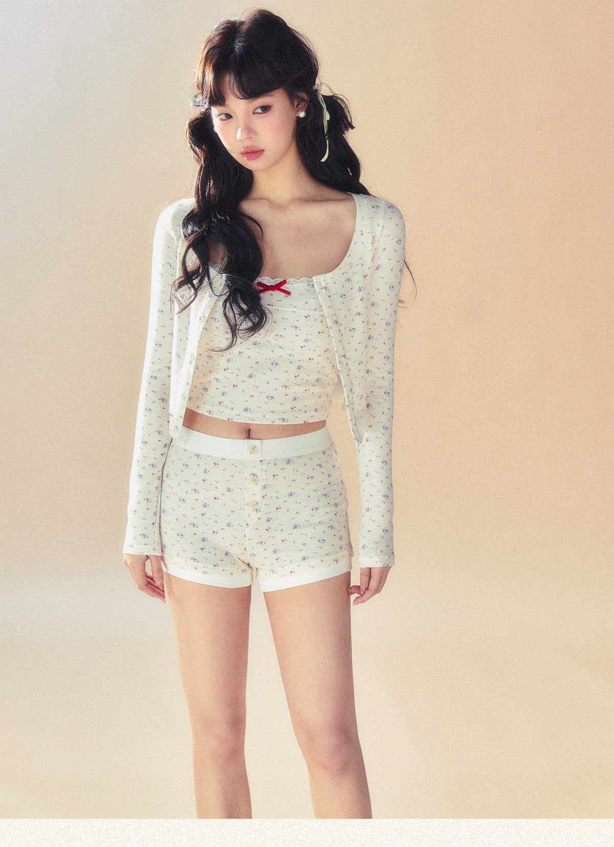 Floral Knit Cami Cardigan and Shorts Set