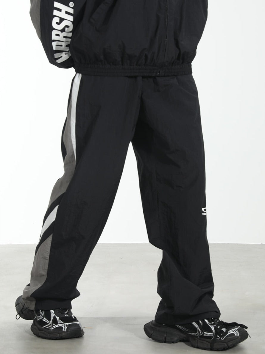 Color-Blocked Racing Adjustable Casual Trousers