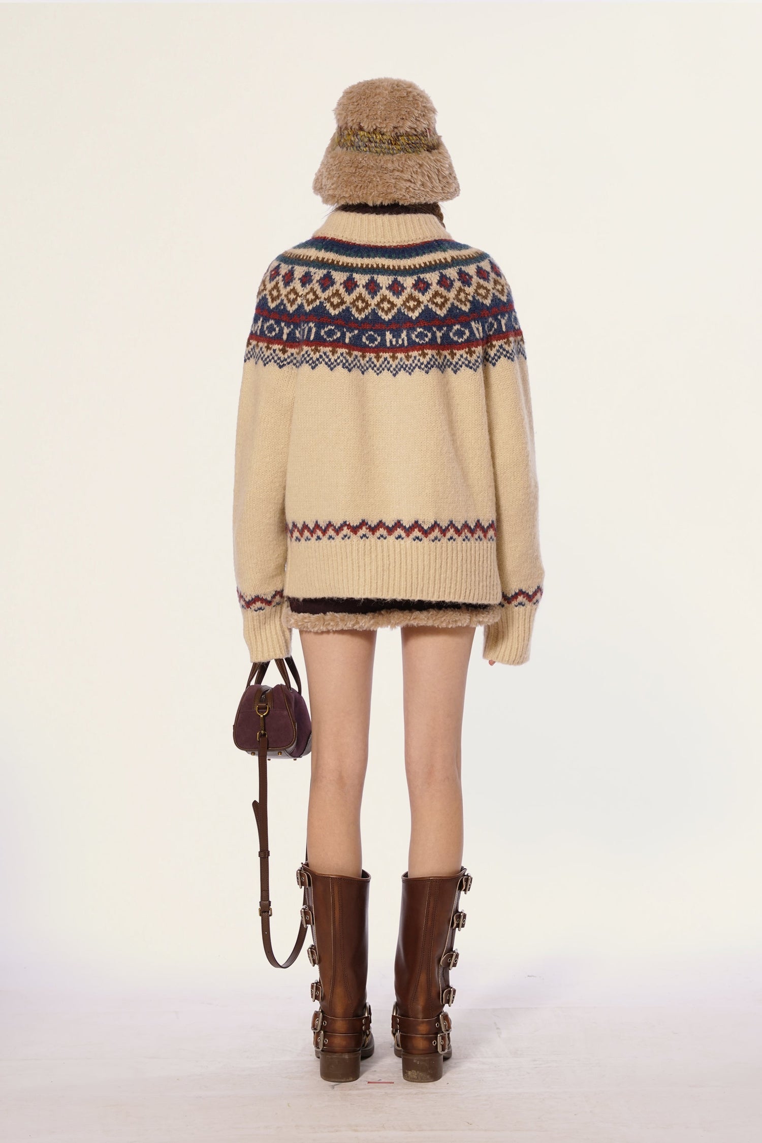 Vintage Turtleneck Fair Isle Knit Cardigan Sweater