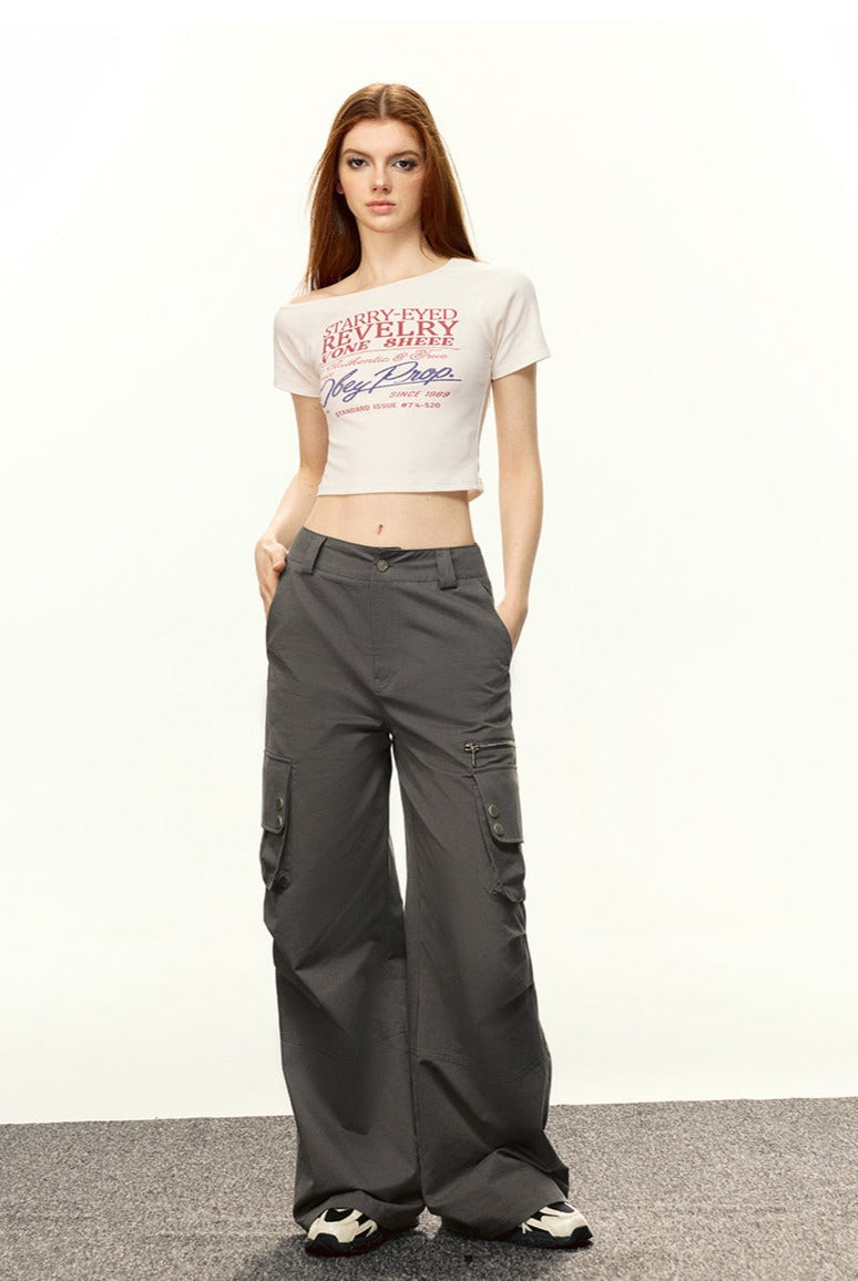 Retro Asymmetric Off-Shoulder Tee