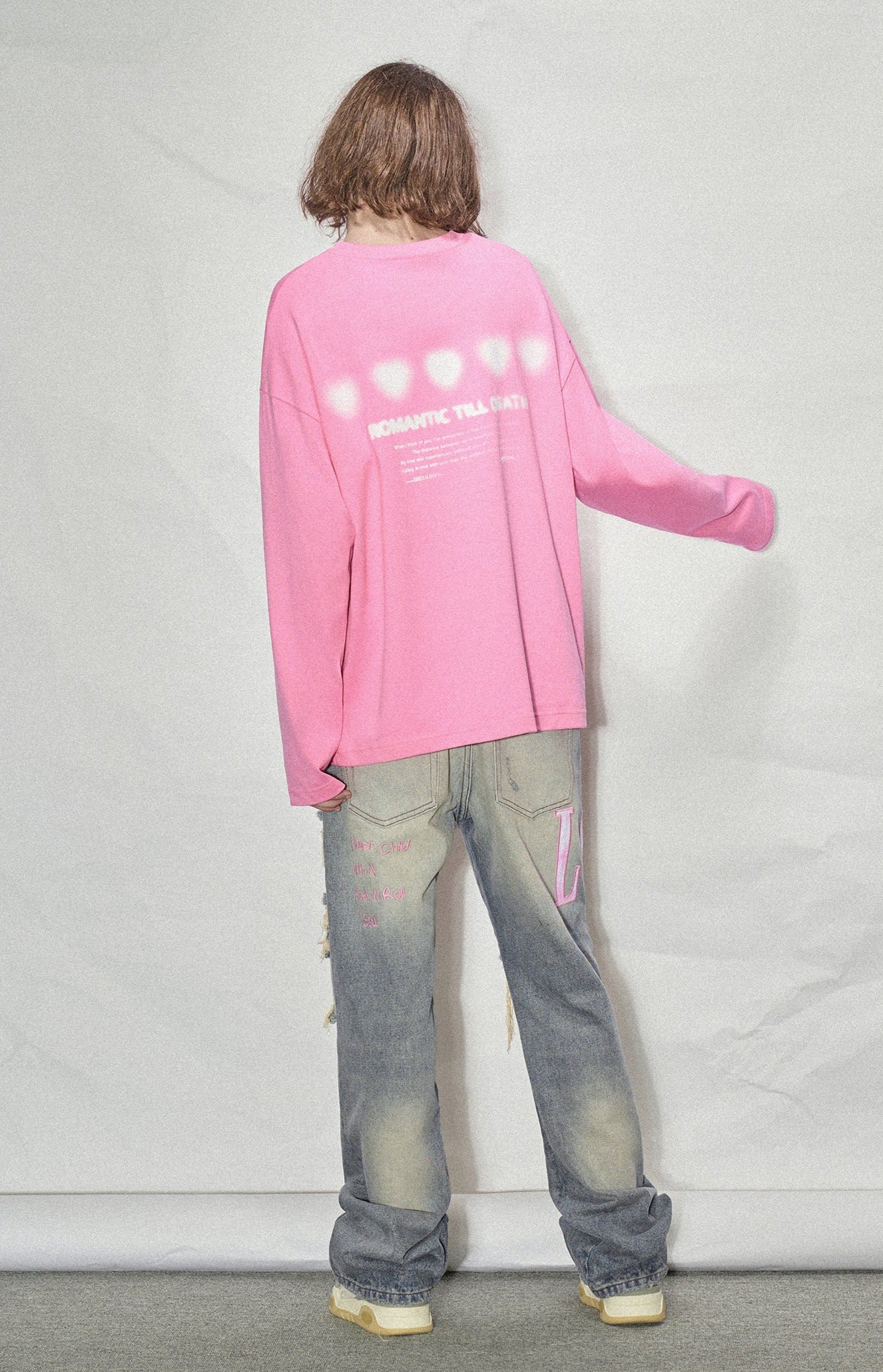 LOSTCTRL Pink Distressed Washed Denim