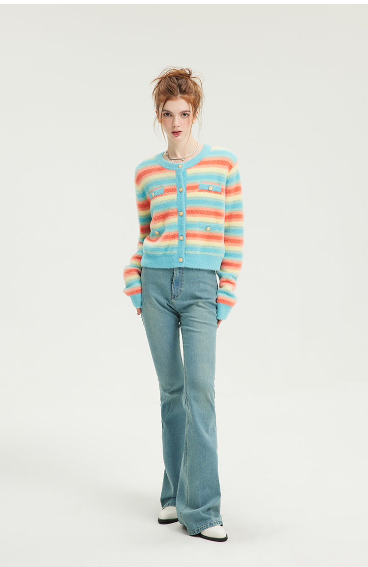 Rainbow Striped Mohair Cardigan