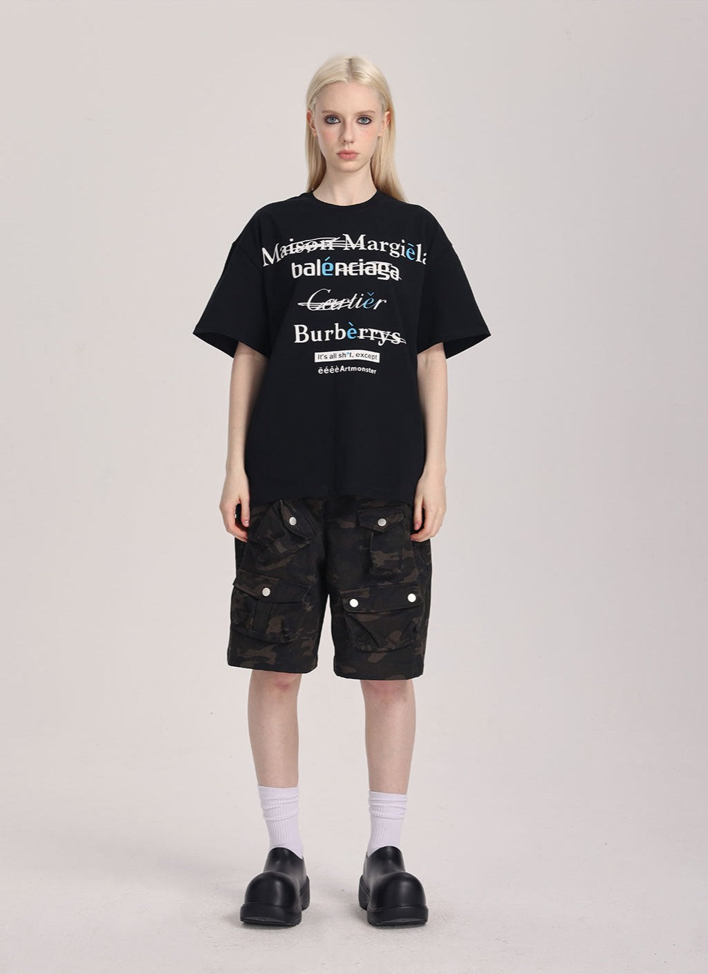 Spoof Brand Letter Print Short Sleeve Tee