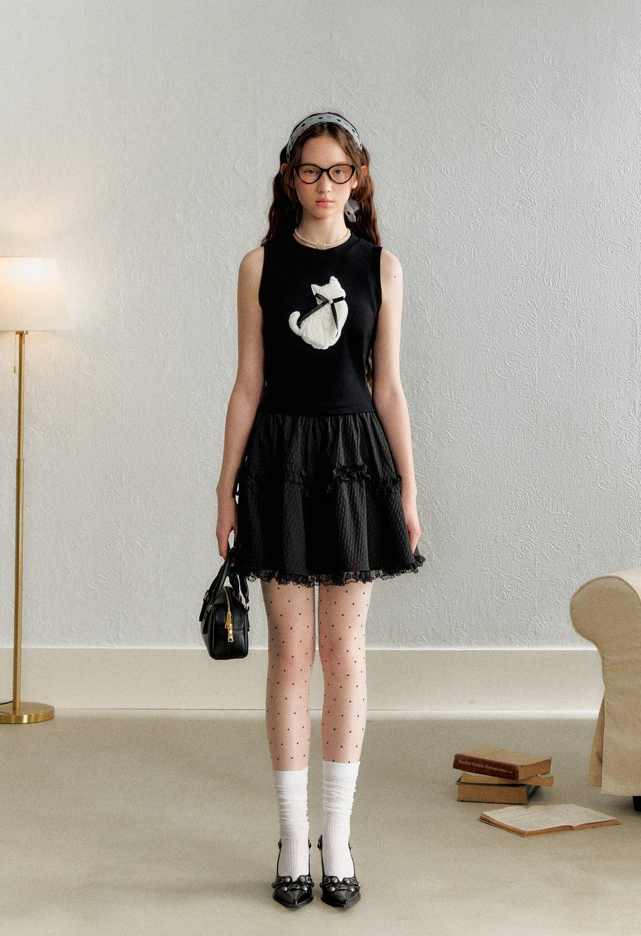 Cat Embroidered Knit Tank Top