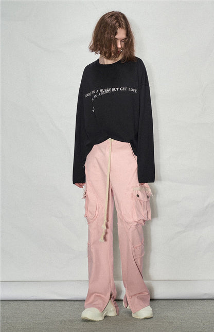 LOSTCTRL Destroyed Edge Waist Rope Casual Trousers