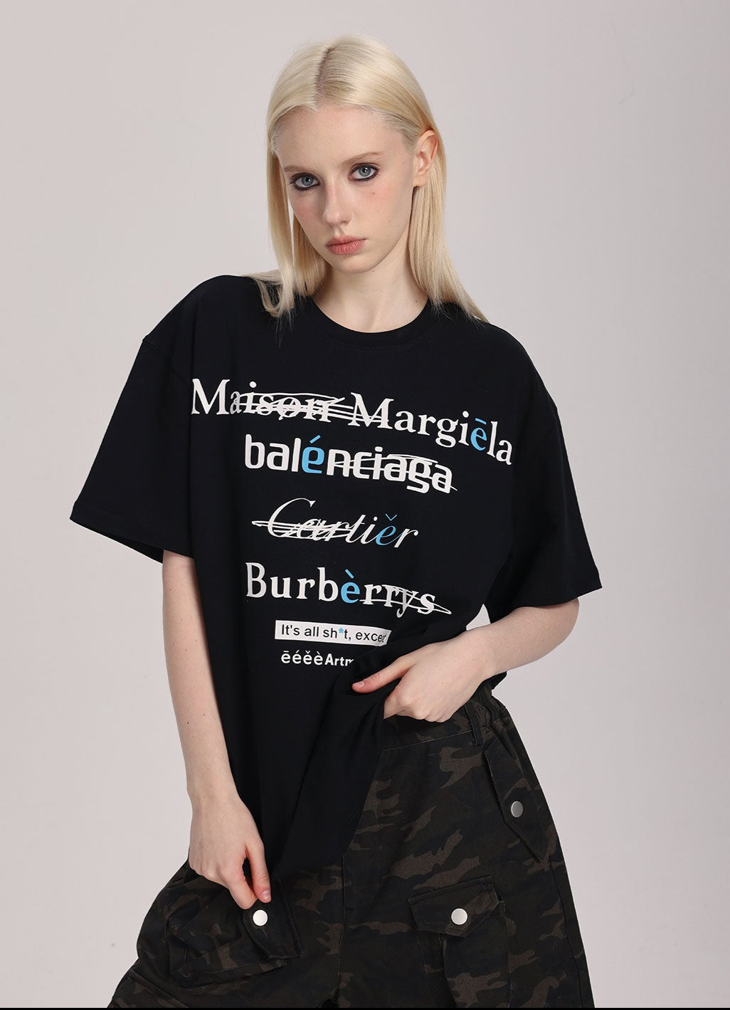 Spoof Brand Letter Print Short Sleeve Tee