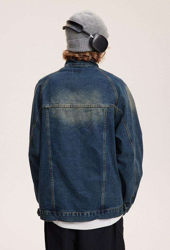 CATTEE Distressed Stand Collar Denim Jacket