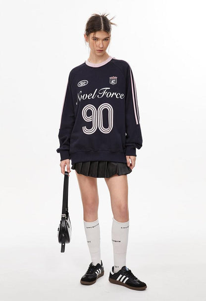 Vintage Three-Stripe Letter Print Jersey Sweatshirt